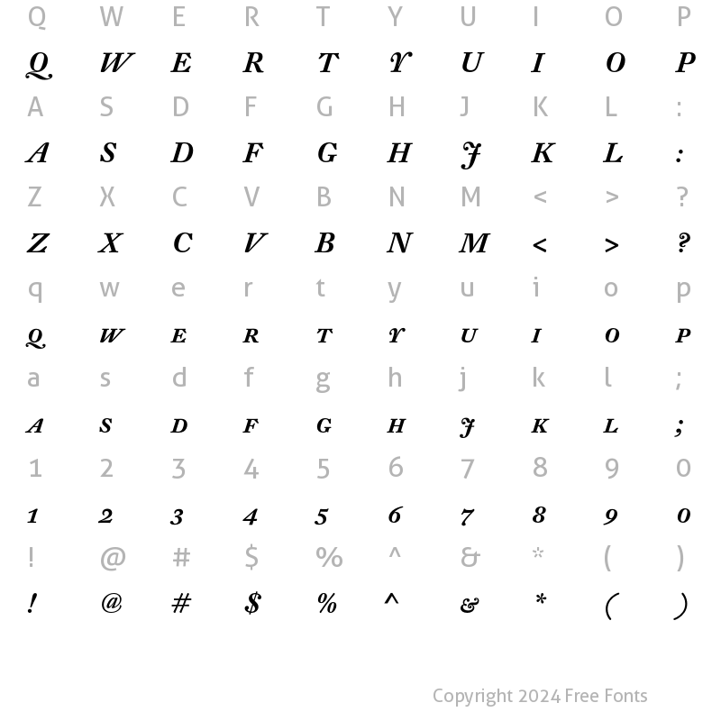 Character Map of DTL Fleischmann T Caps Medium Italic