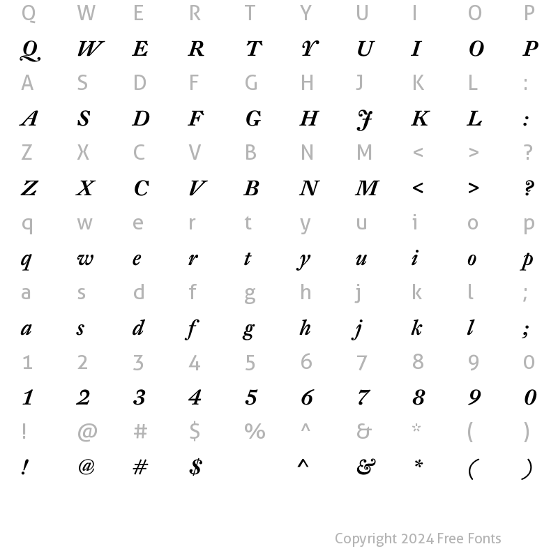 Character Map of DTL Fleischmann T Medium Italic