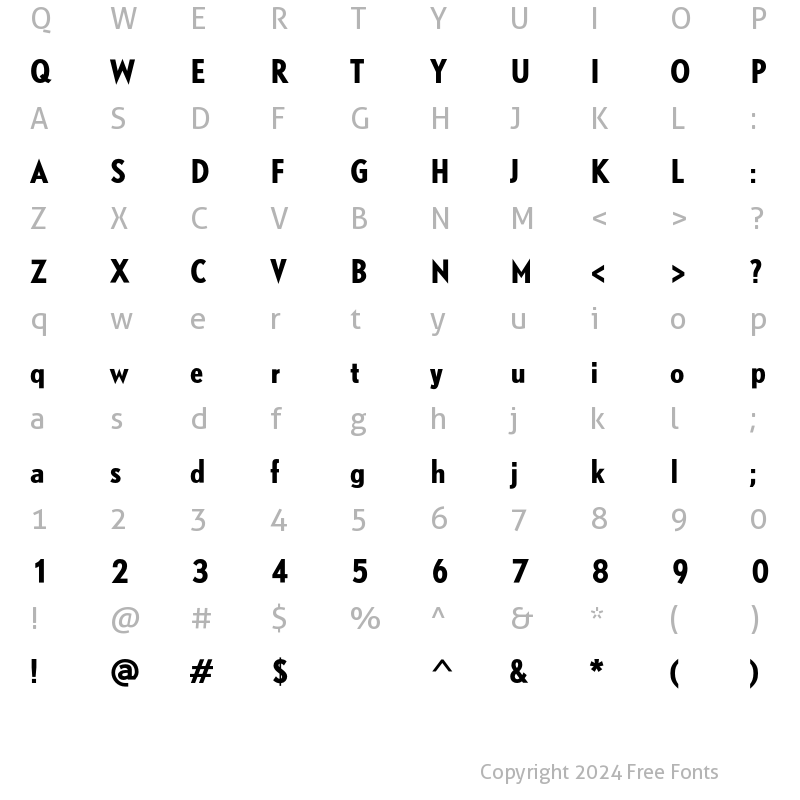 Character Map of DTL Nobel T Condensed Bold