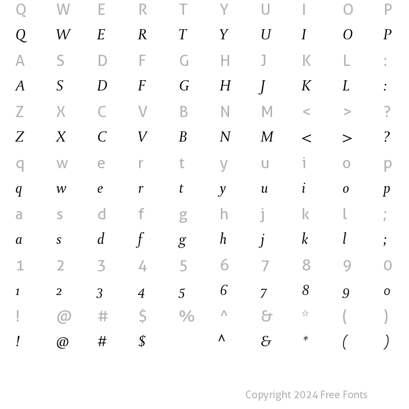 Character Map of DTL Paradox ST Italic