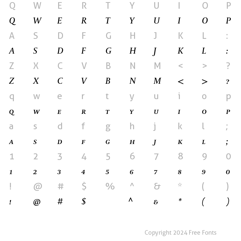 Character Map of DTL Paradox T Caps Medium Italic