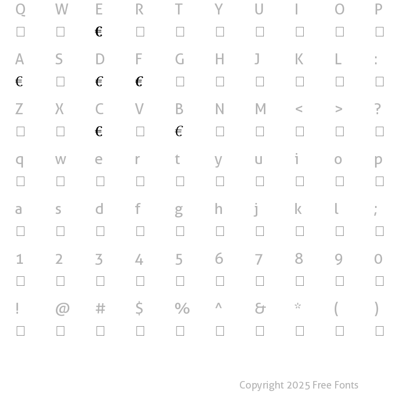 Character Map of DTL Paradox T Euro