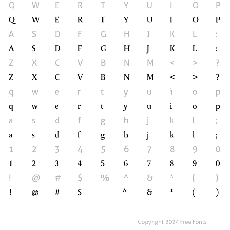 Character Map of DTL Paradox T Medium