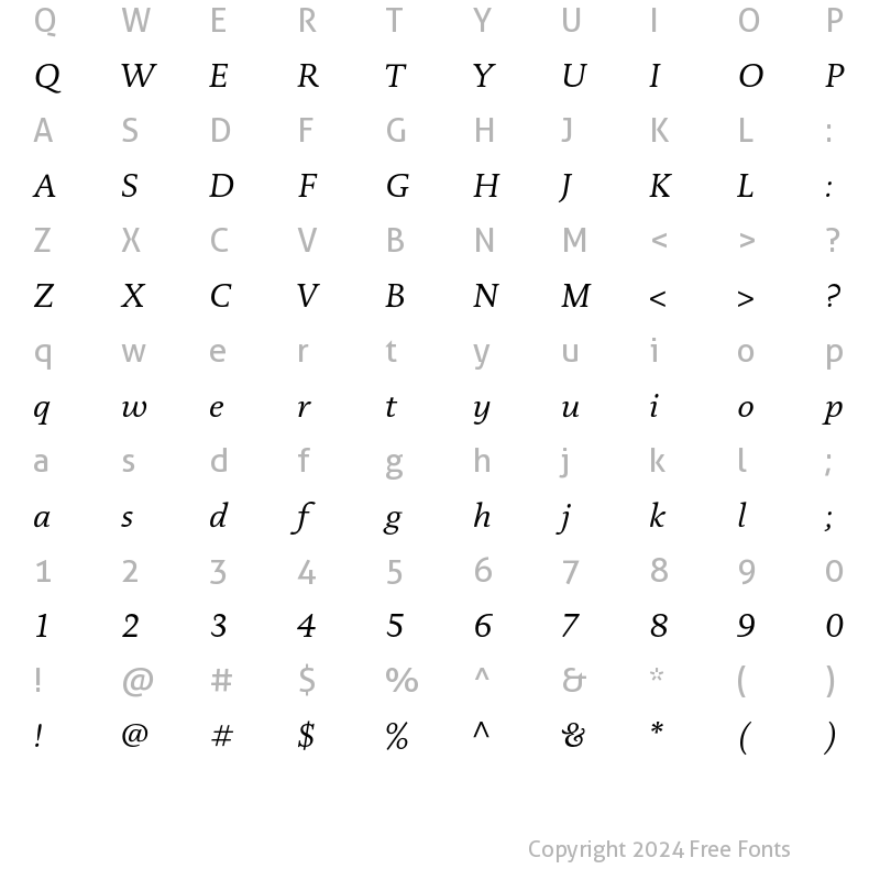 Character Map of DTLDocumentaT Italic