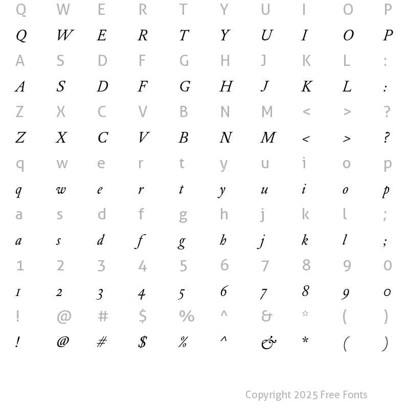 Character Map of DTLElzevirS Italic