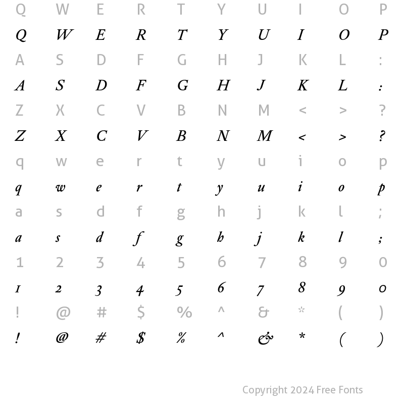 Character Map of DTLElzevirSMedium Italic