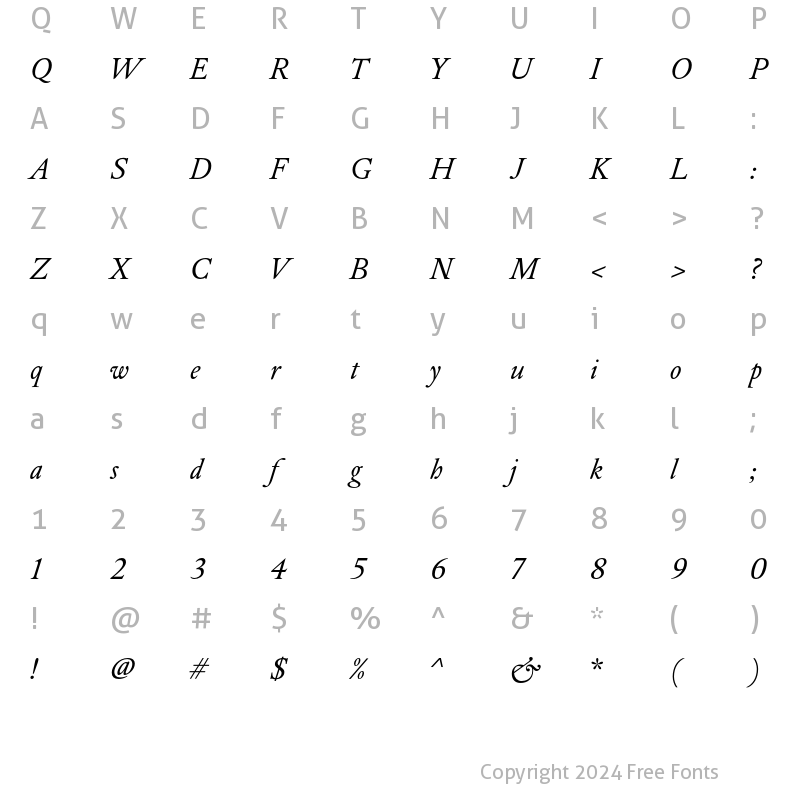 Character Map of DTLElzevirT Italic