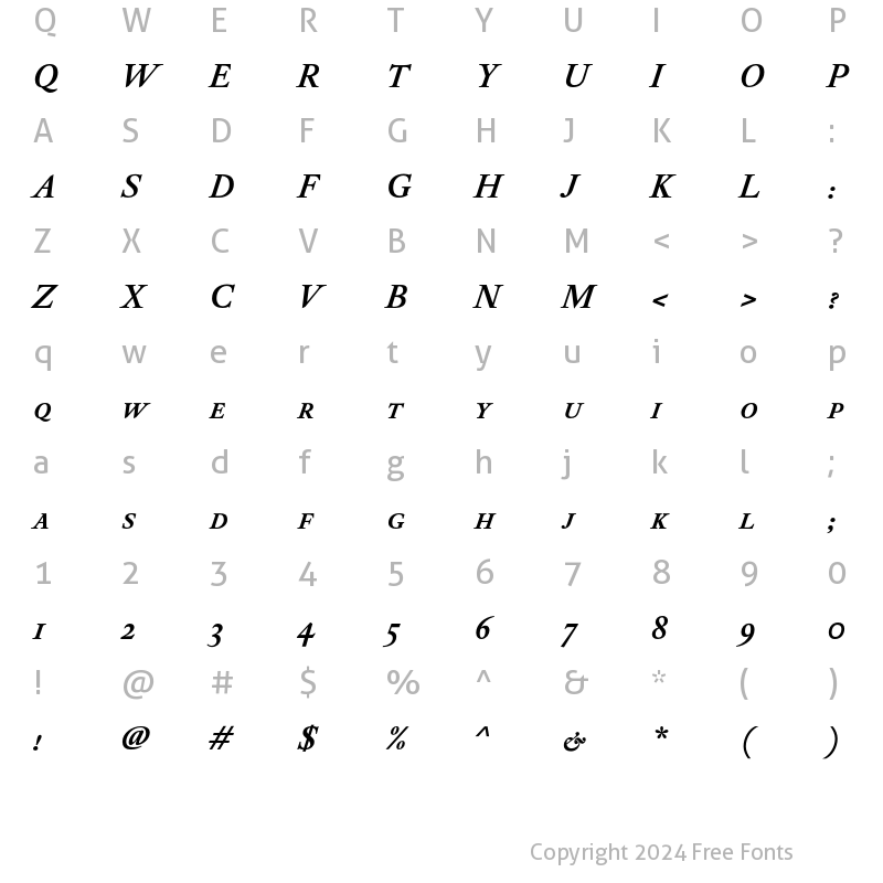 Character Map of DTLElzevirTCaps Bold Italic