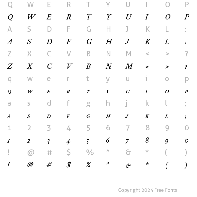 Character Map of DTLElzevirTCapsMedium Italic