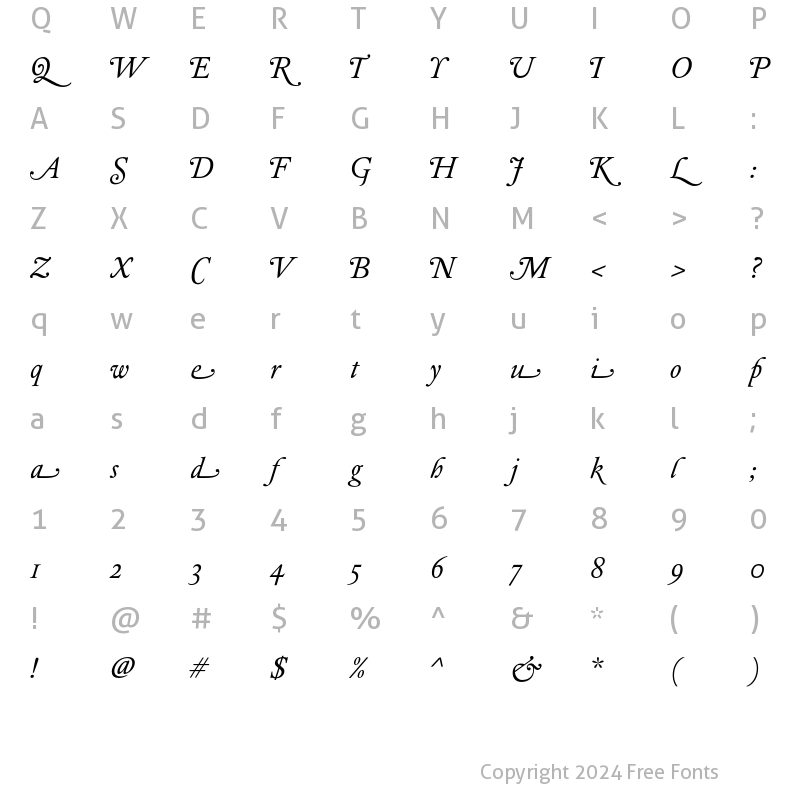 Character Map of DTLElzevirTSwash Italic