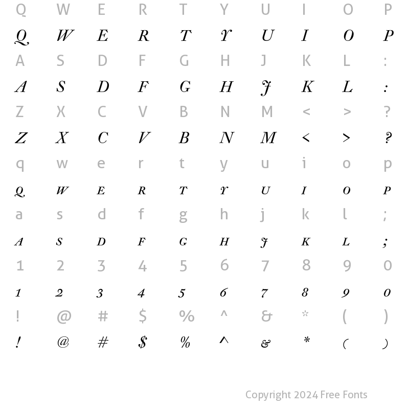 Character Map of DTLFleischmannD Caps Italic