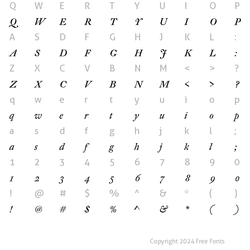 Character Map of DTLFleischmannST Italic