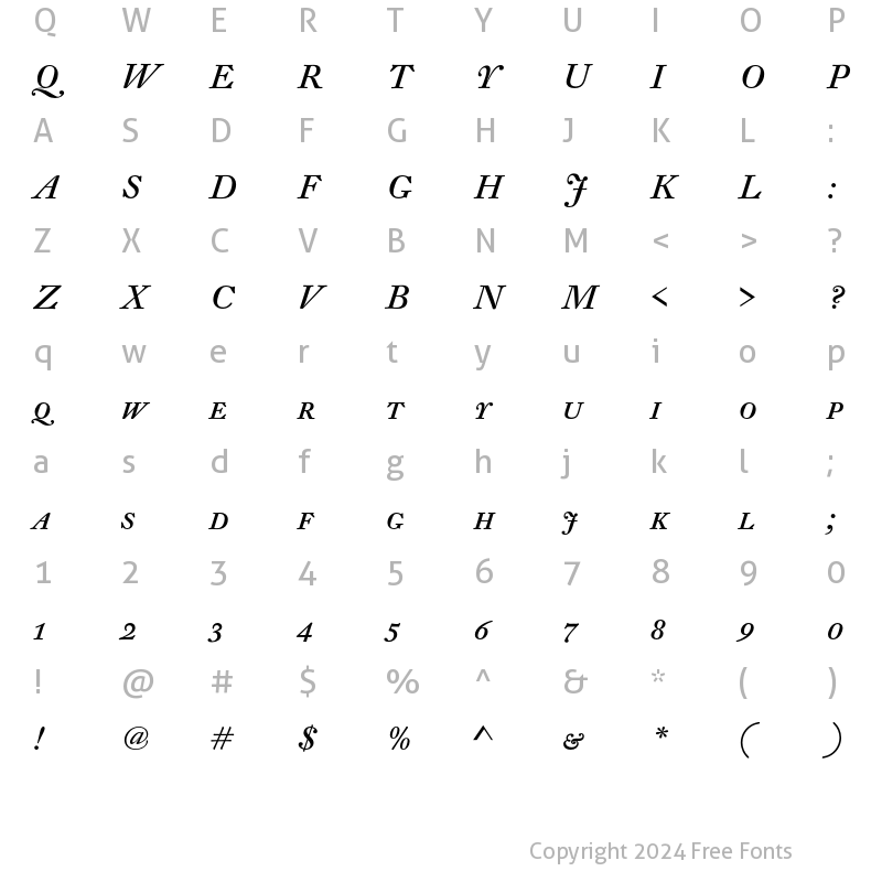 Character Map of DTLFleischmannT Caps Italic