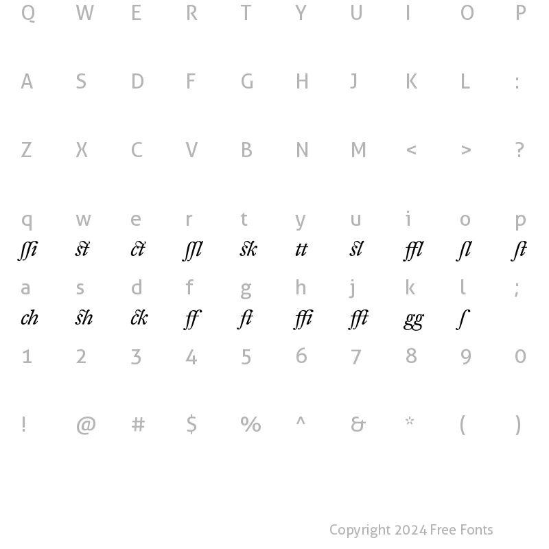 Character Map of DTLFleischmannTAlternate Italic