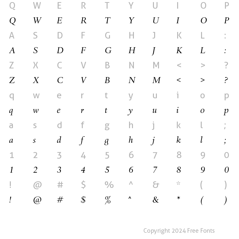 Character Map of DTLHaarlemmerD Italic