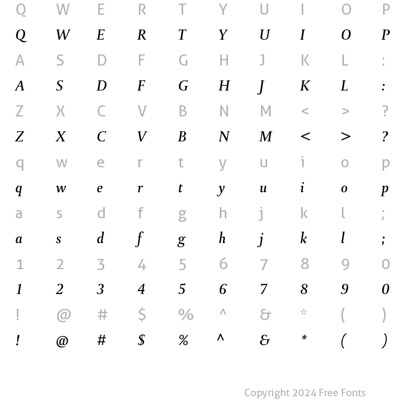 Character Map of DTLParadoxT Medium Italic