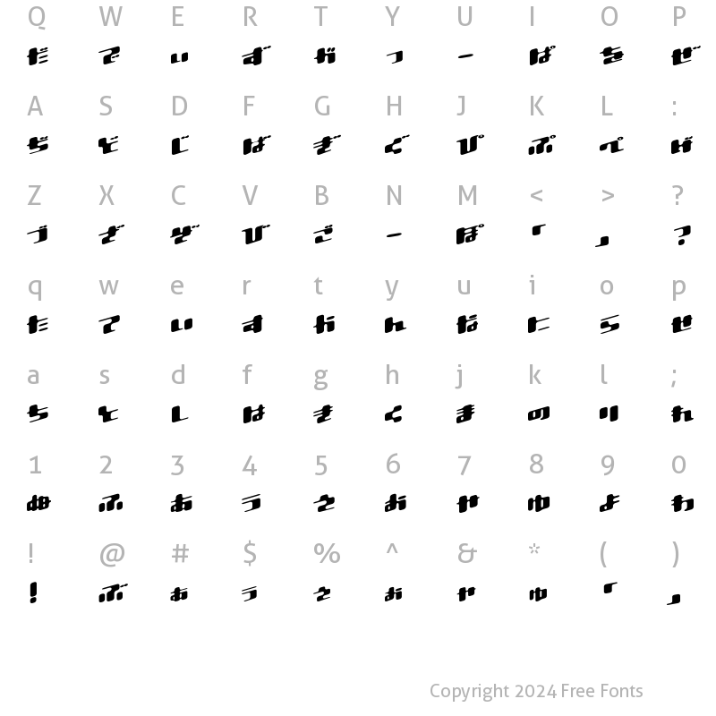 Character Map of Dtron Italic