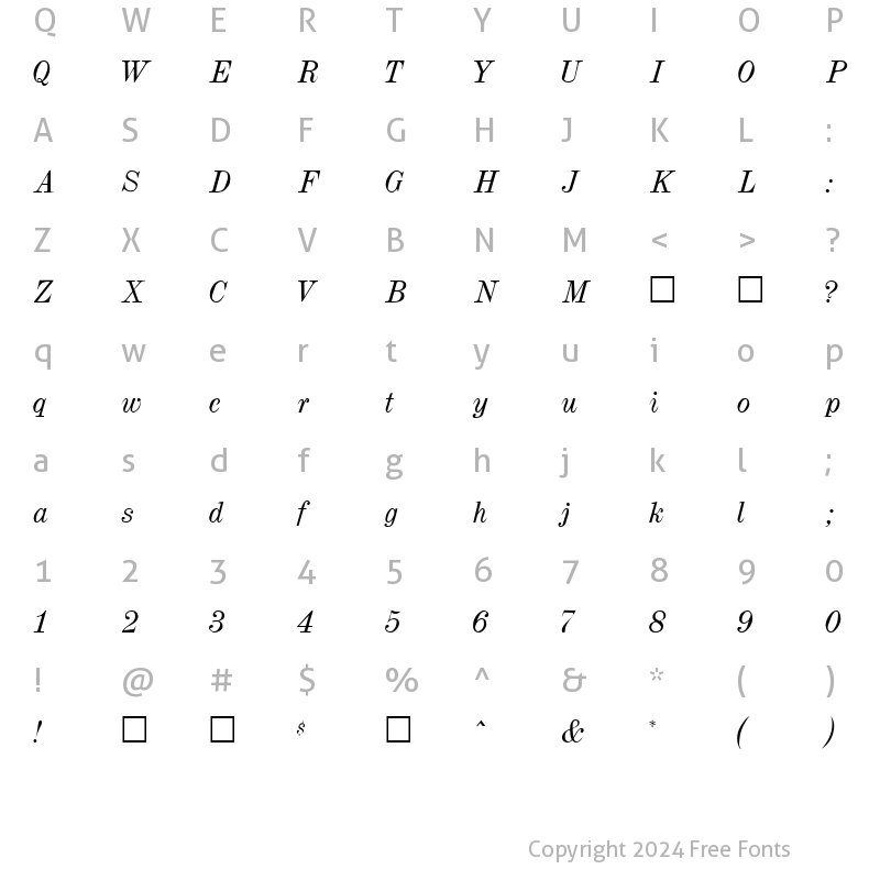 Character Map of Dubiel Italic