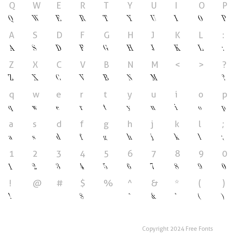 Character Map of Dubiel ( Plain) Thin Lefty Regular