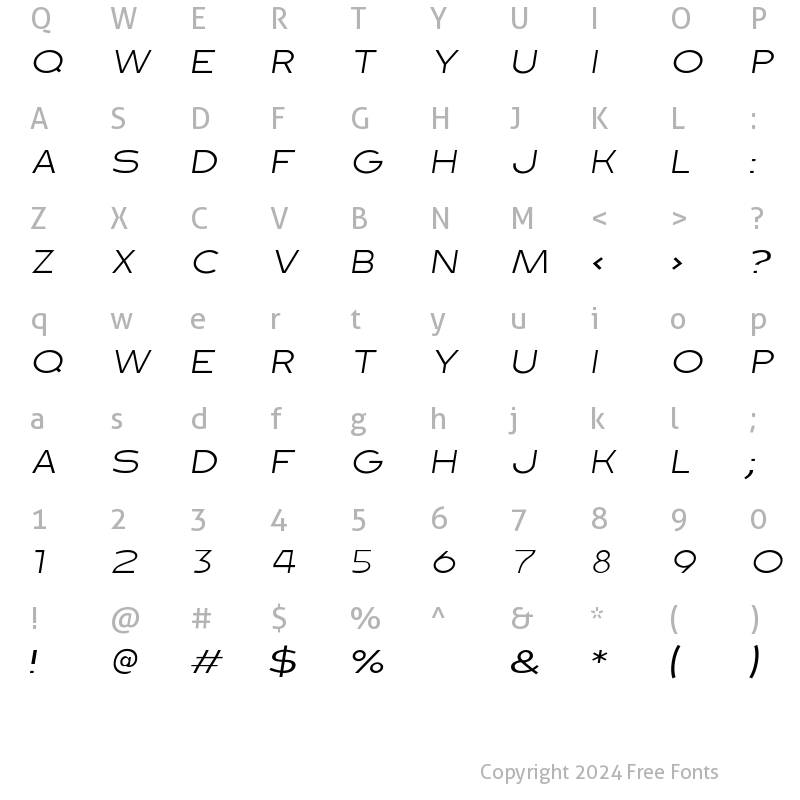 Character Map of Dublin Thin Italic