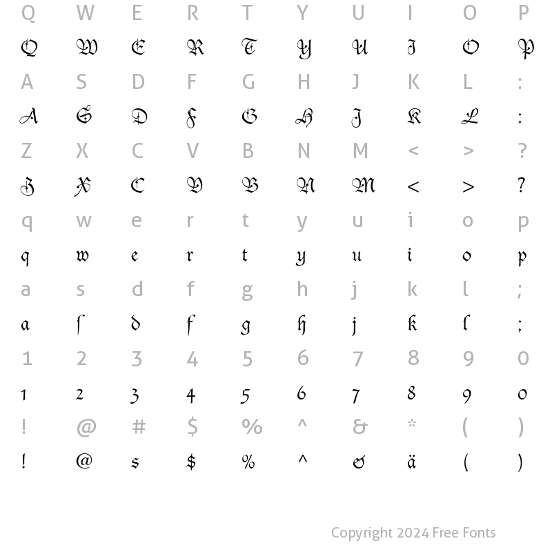 Character Map of DucDeBerry LT Dfr Regular