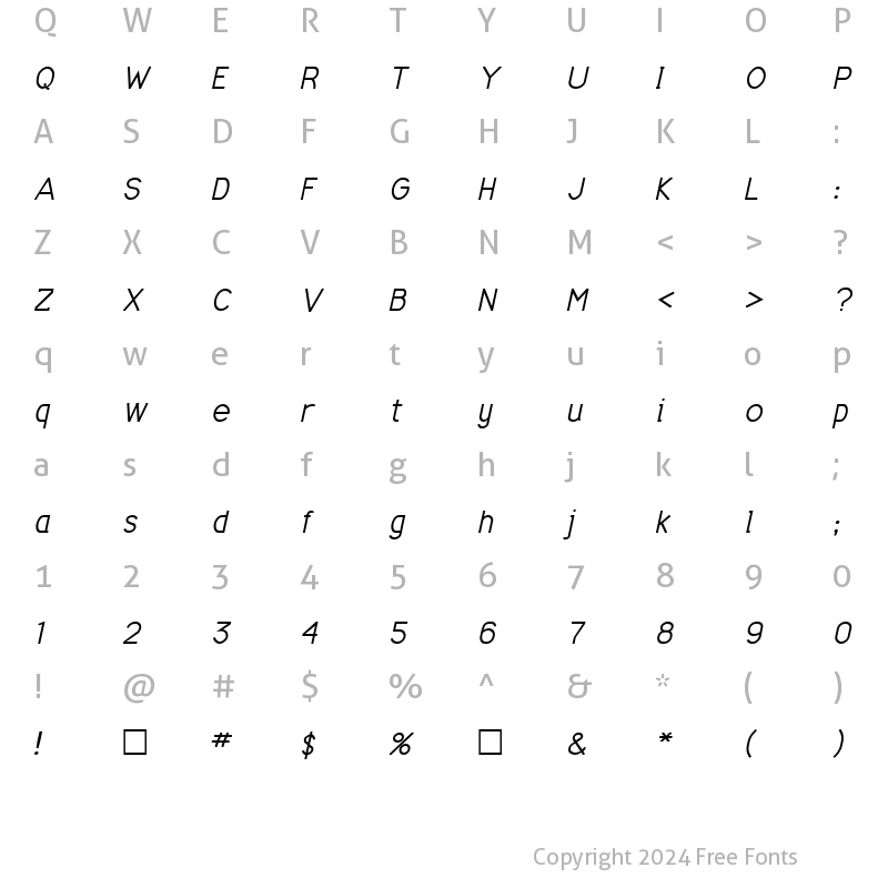 Character Map of Dude Italic