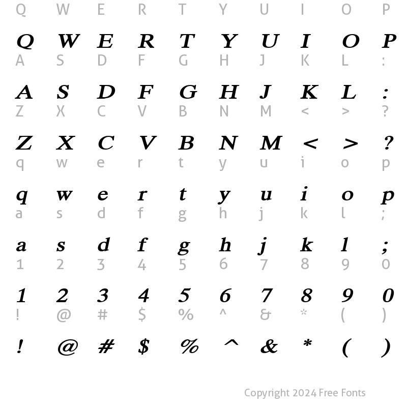 Character Map of Duke Extended BoldItalic