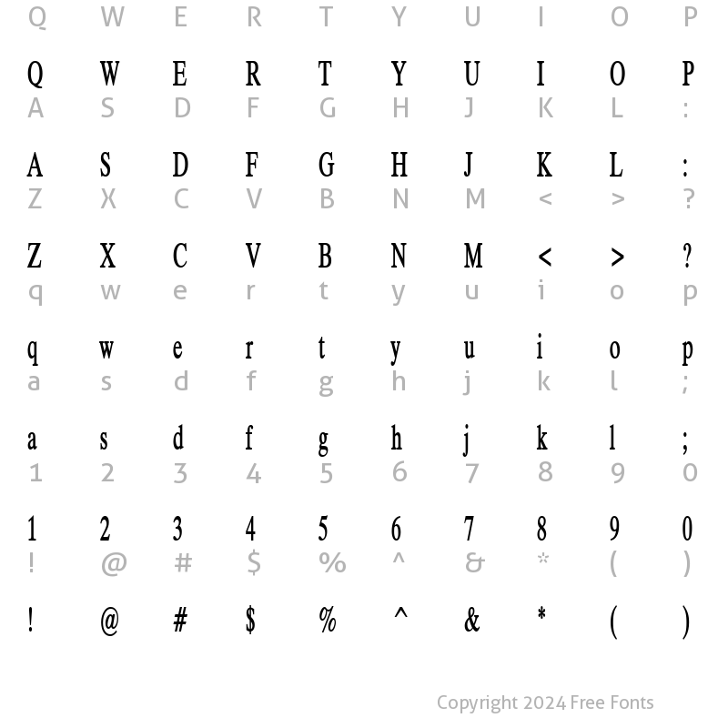 Character Map of Duke Thin Bold