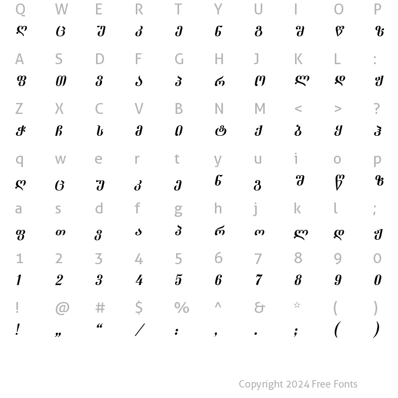 Character Map of Dumbadze-ITV Italic