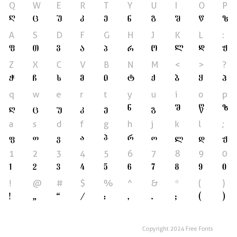 Character Map of Dumbadze-ITV Regular