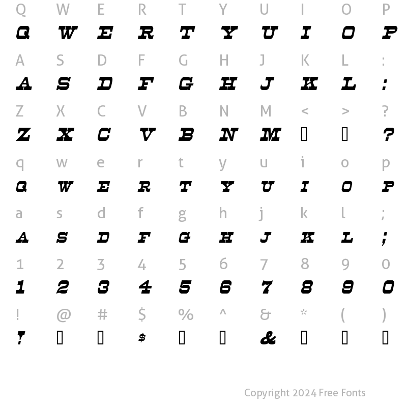 Character Map of DuncanCondensed Italic