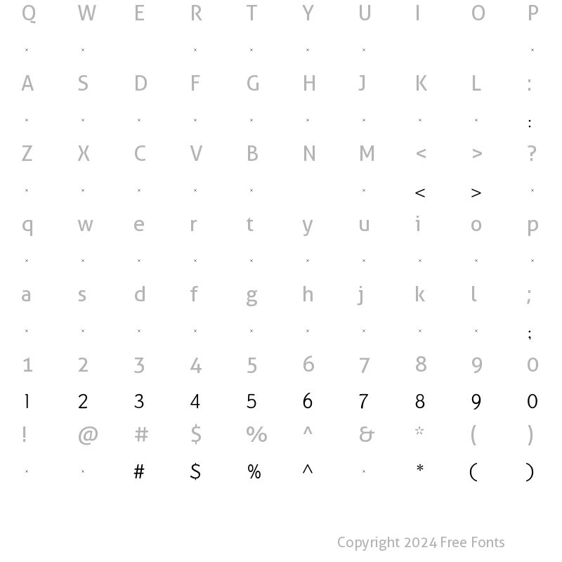 Character Map of DundeeLightTab Regular