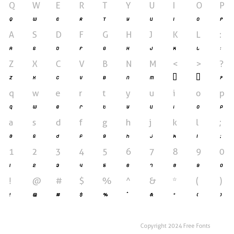 Character Map of Dunebug 45MPH Regular