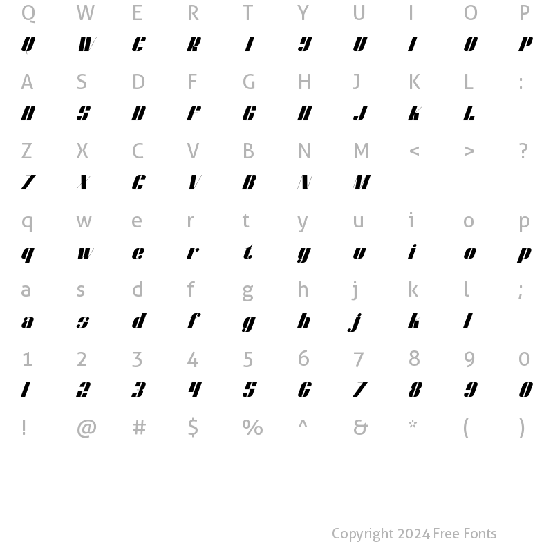 Character Map of Dunford moore demo Italic