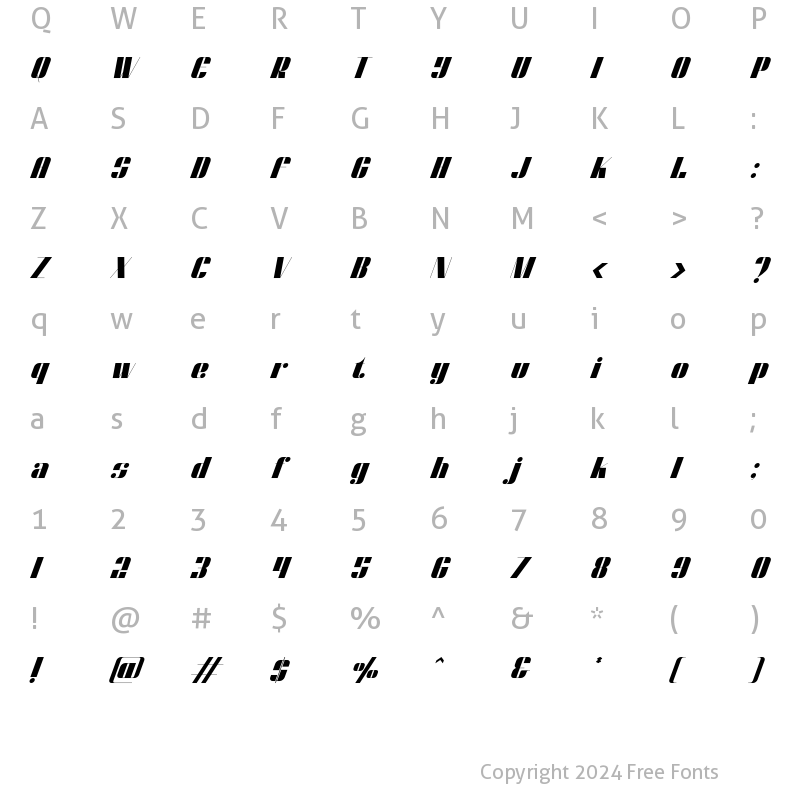 Character Map of Dunford moore Italic