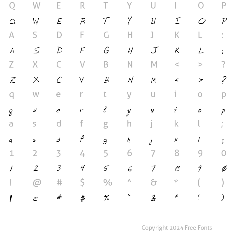 Character Map of DunleysHand Regular