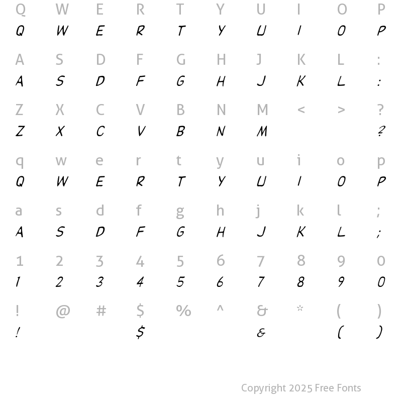 Character Map of Dupuy Italic Italic