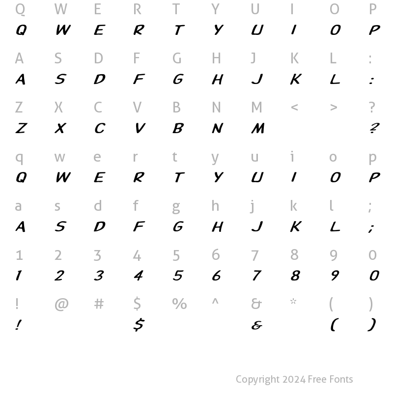 Character Map of Dupuy Wd BI Bold Italic