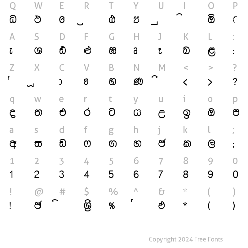 Character Map of Dusharnbi Regular