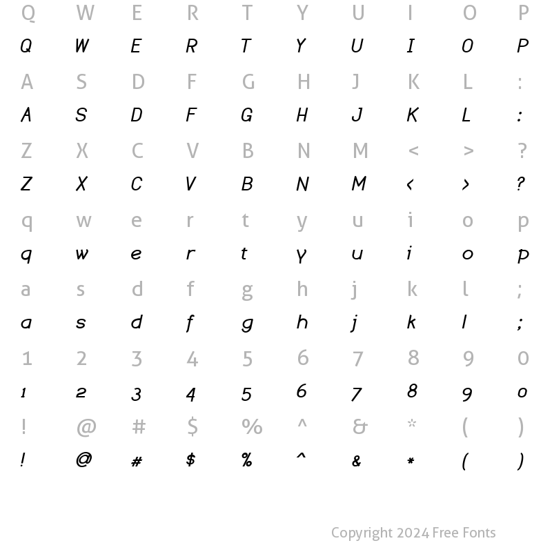 Character Map of Dustismo Bold Italic