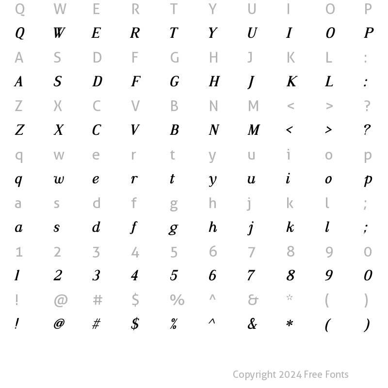 Character Map of Dustismo Roman Bold Italic