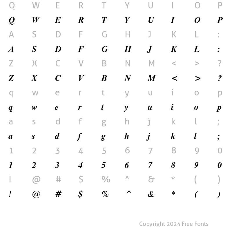 Character Map of Dutch 801 Bold Italic