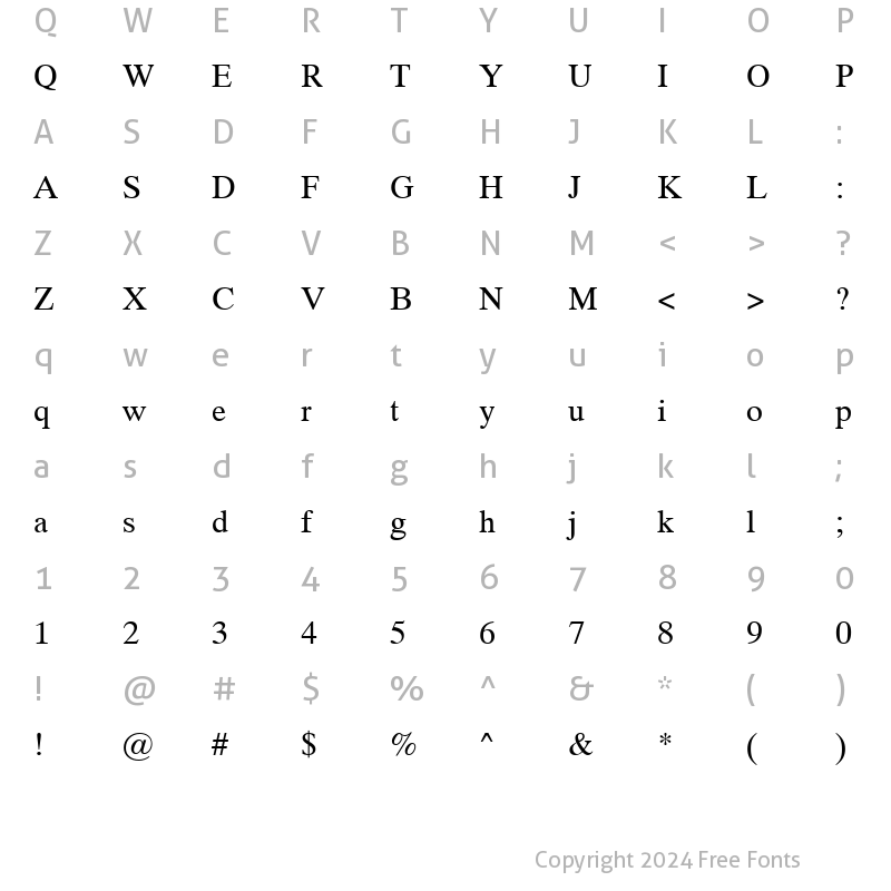 Character Map of Dutch 801 SWA Roman