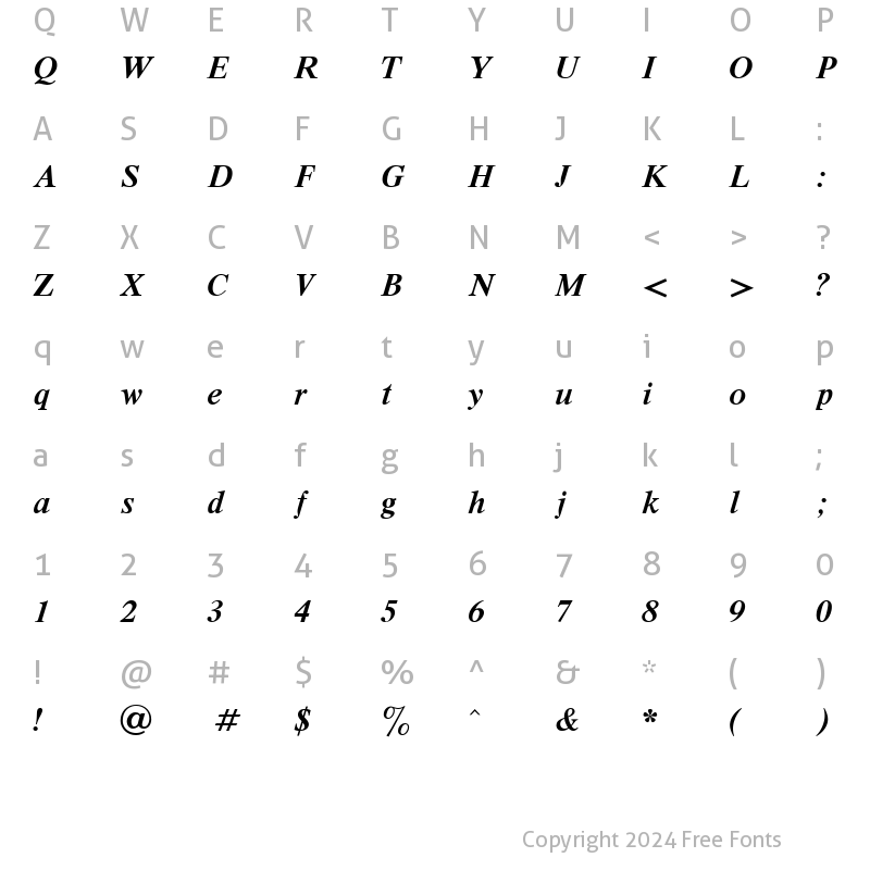 Character Map of Dutch Bold Italic