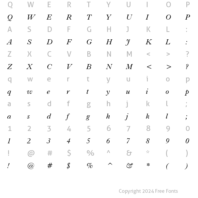 Character Map of Dutch766 BT Italic