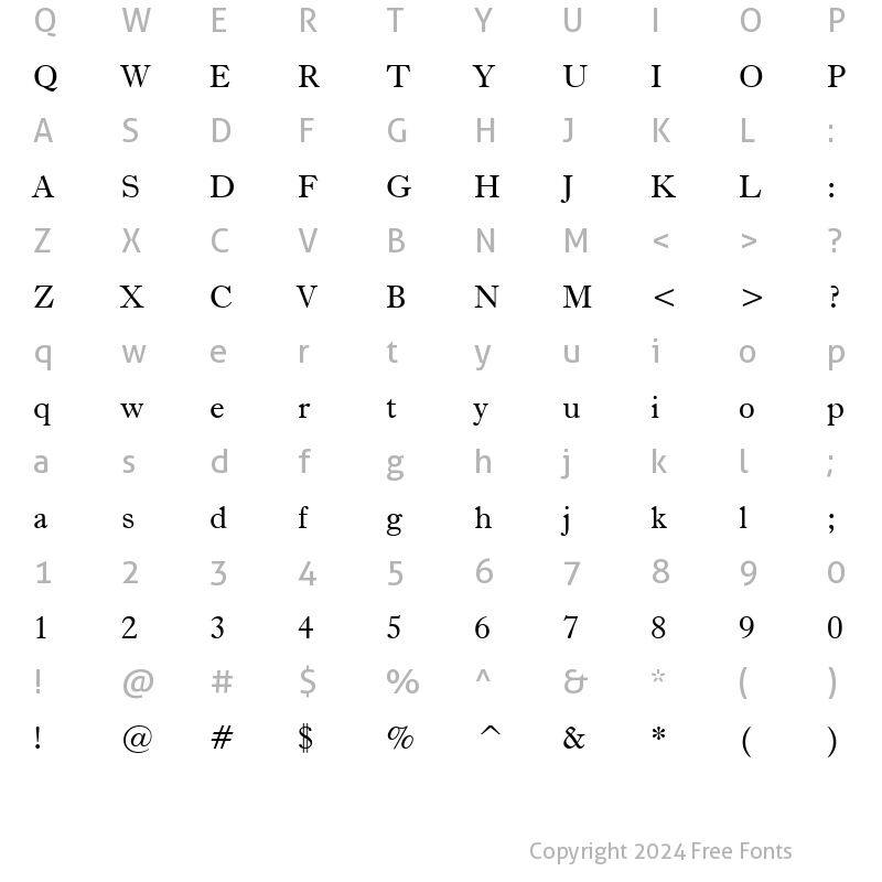 Character Map of Dutch766 BT Roman