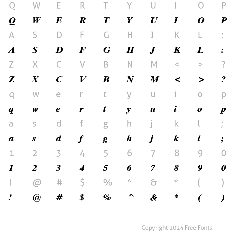 Character Map of Dutch801 XBdIt BT Extra Bold Italic