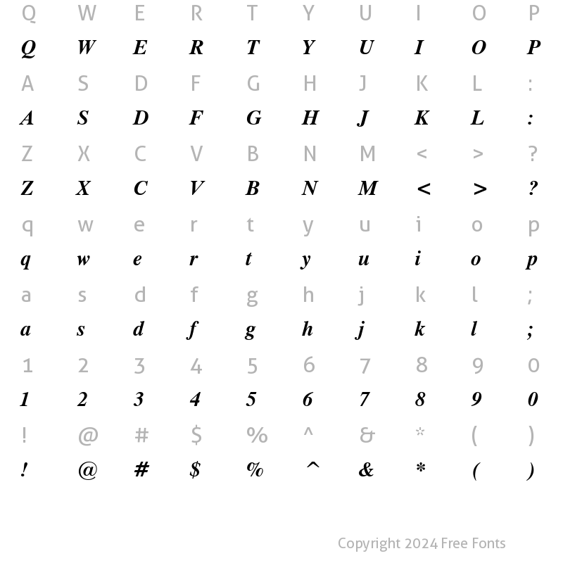 Character Map of Dutch801Greek BT Bold Inclined