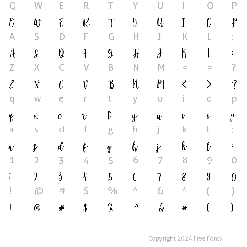 Character Map of Duttane Script Regular