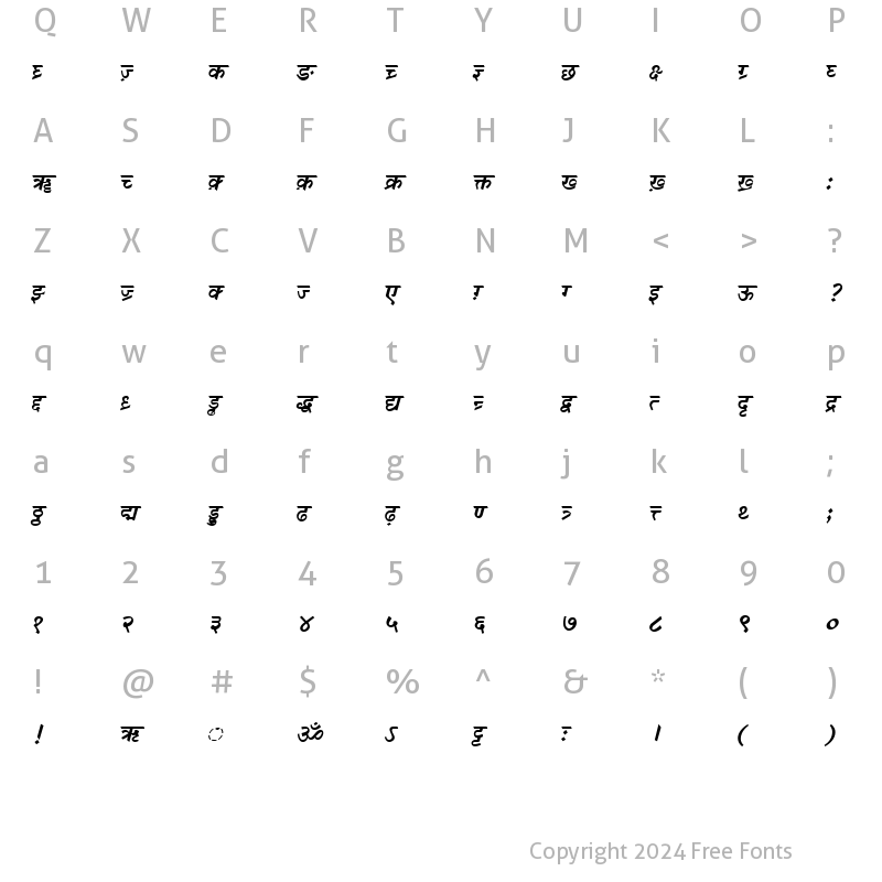 Character Map of DV-TTSurekh Bold Italic